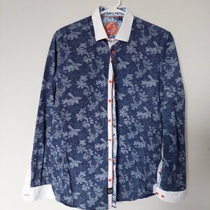 AU NOIR Men's Sz 2/S designer sport shirt navy floral print